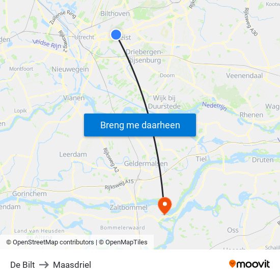 De Bilt to Maasdriel map