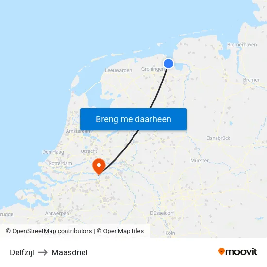 Delfzijl to Maasdriel map