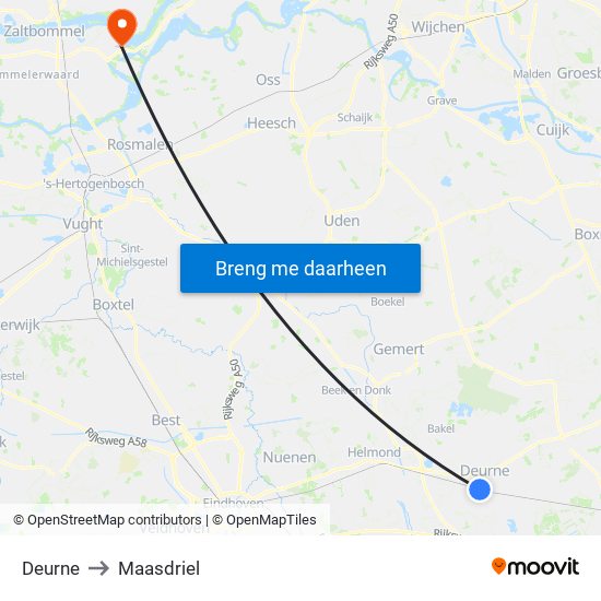 Deurne to Maasdriel map