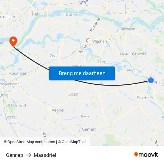 Gennep to Maasdriel map