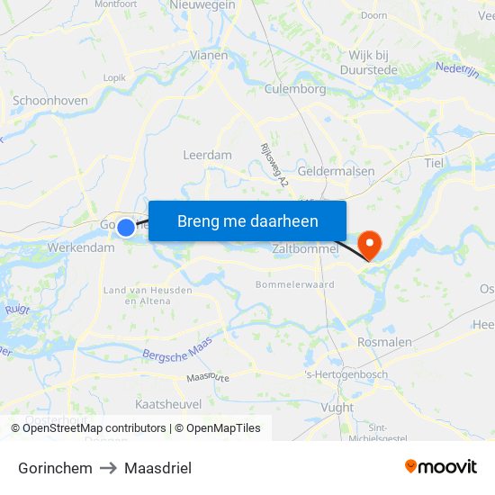 Gorinchem to Maasdriel map
