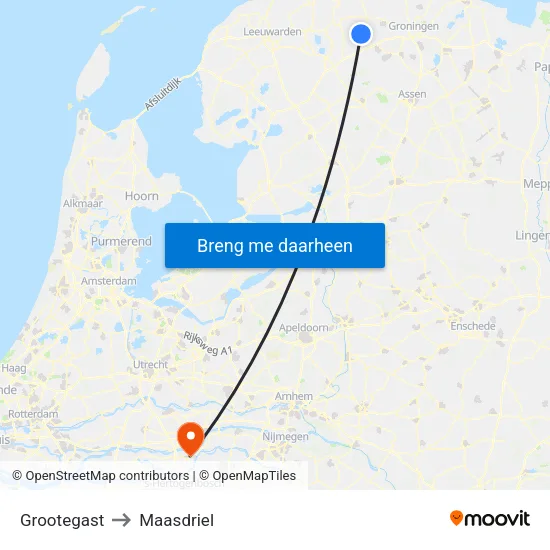 Grootegast to Maasdriel map