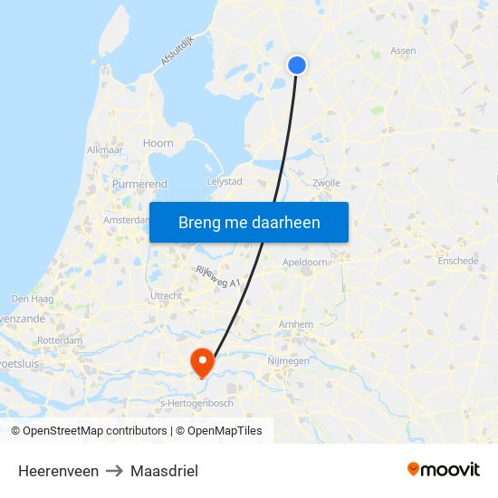 Heerenveen to Maasdriel map