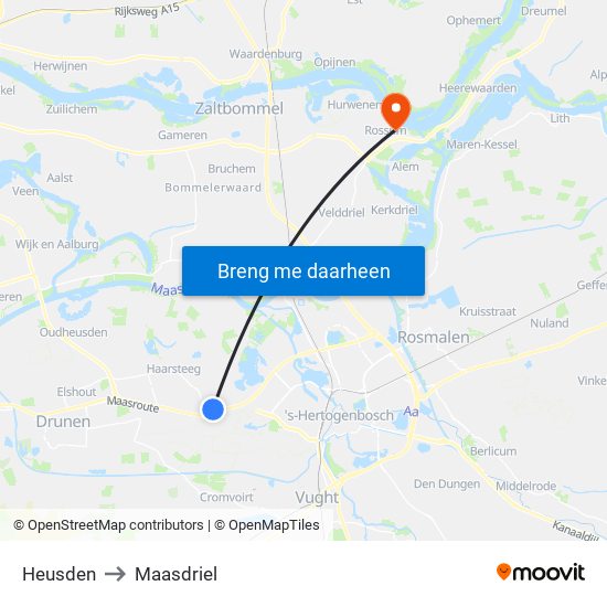 Heusden to Maasdriel map