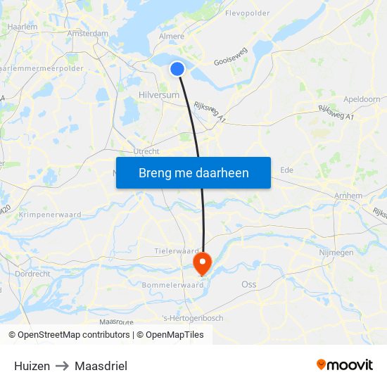 Huizen to Maasdriel map