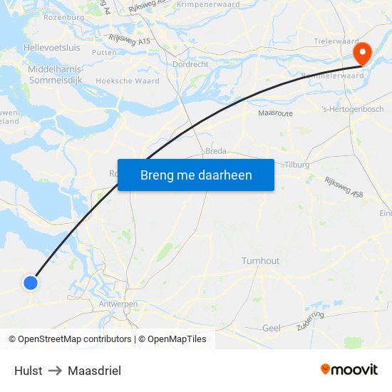 Hulst to Maasdriel map