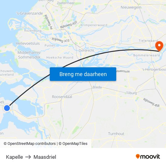 Kapelle to Maasdriel map