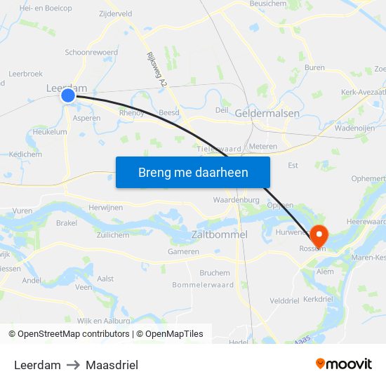 Leerdam to Maasdriel map
