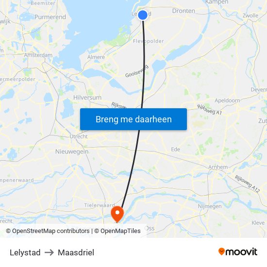 Lelystad to Maasdriel map