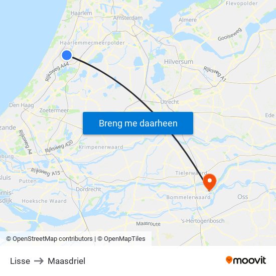 Lisse to Maasdriel map
