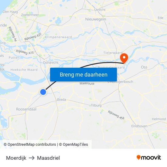 Moerdijk to Maasdriel map