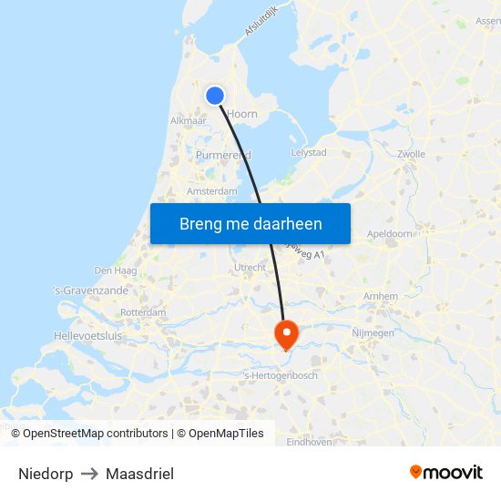 Niedorp to Maasdriel map