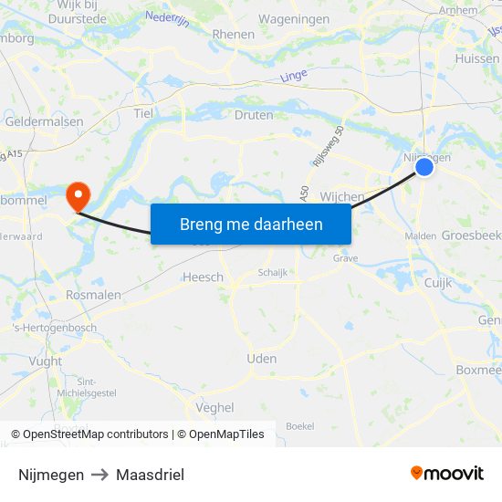 Nijmegen to Maasdriel map