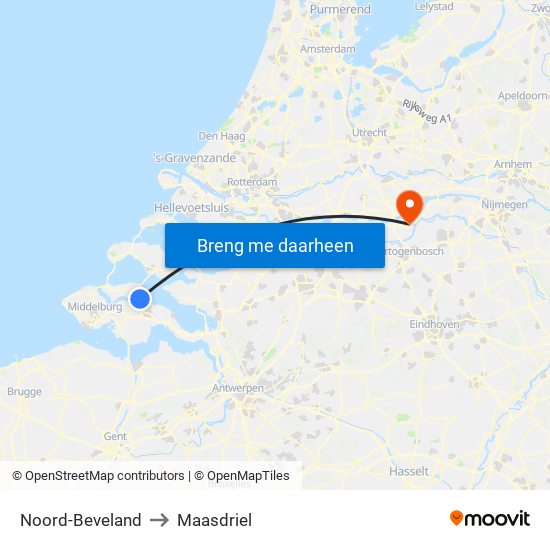 Noord-Beveland to Maasdriel map