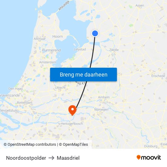 Noordoostpolder to Maasdriel map