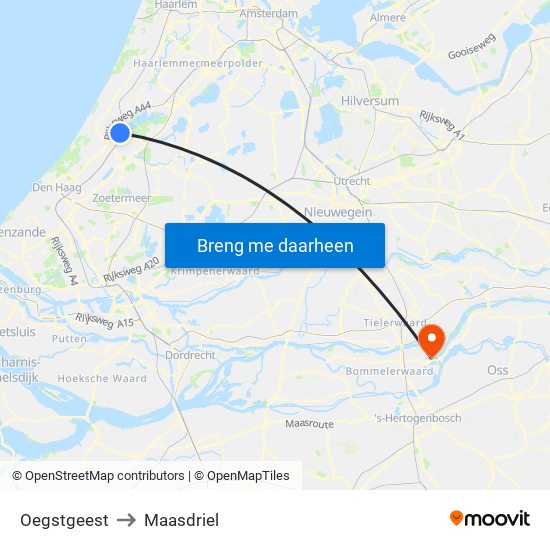 Oegstgeest to Maasdriel map