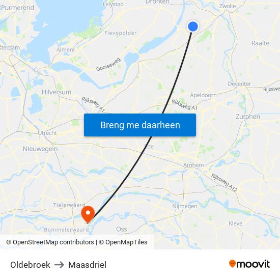Oldebroek to Maasdriel map