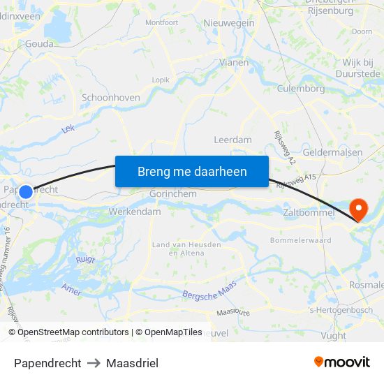 Papendrecht to Maasdriel map