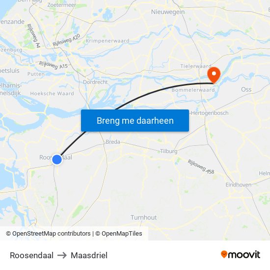 Roosendaal to Maasdriel map