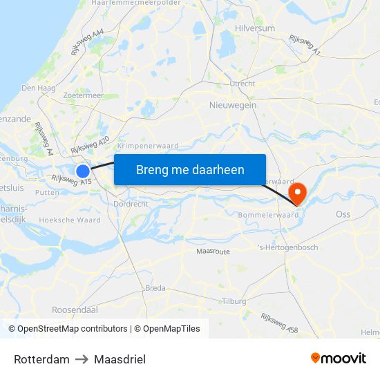 Rotterdam to Maasdriel map