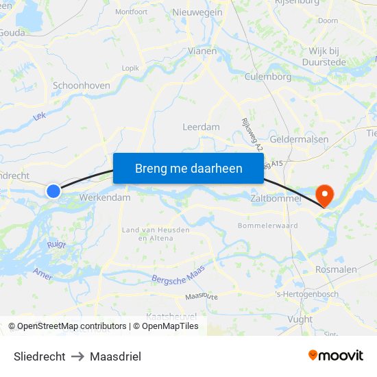 Sliedrecht to Maasdriel map