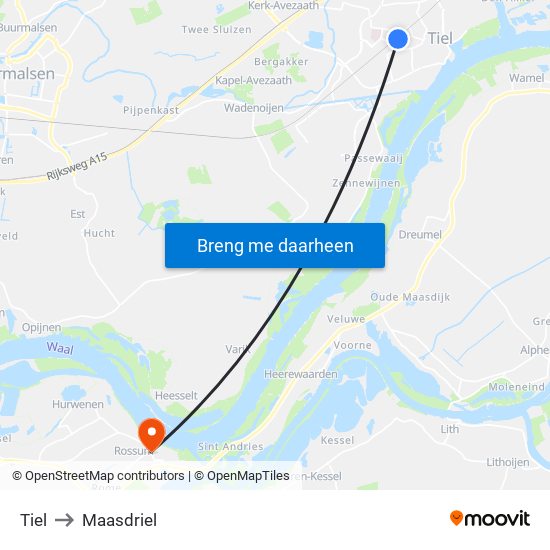 Tiel to Maasdriel map