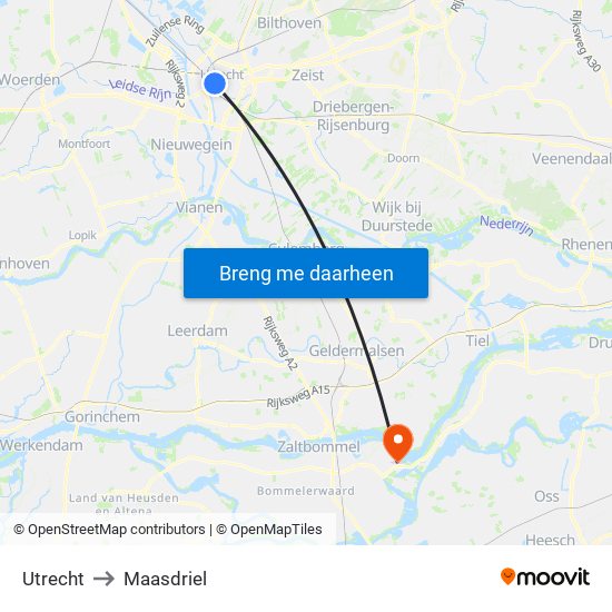 Utrecht to Maasdriel map