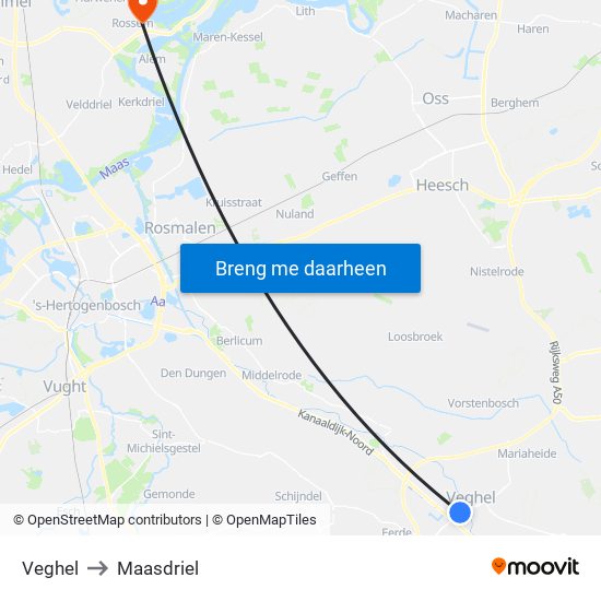 Veghel to Maasdriel map