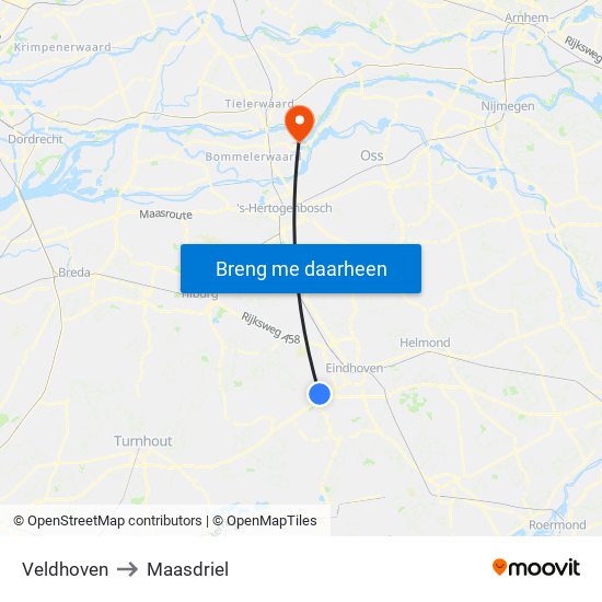 Veldhoven to Maasdriel map