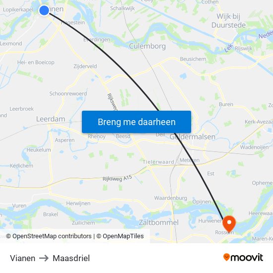 Vianen to Maasdriel map