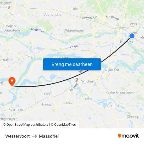 Westervoort to Maasdriel map