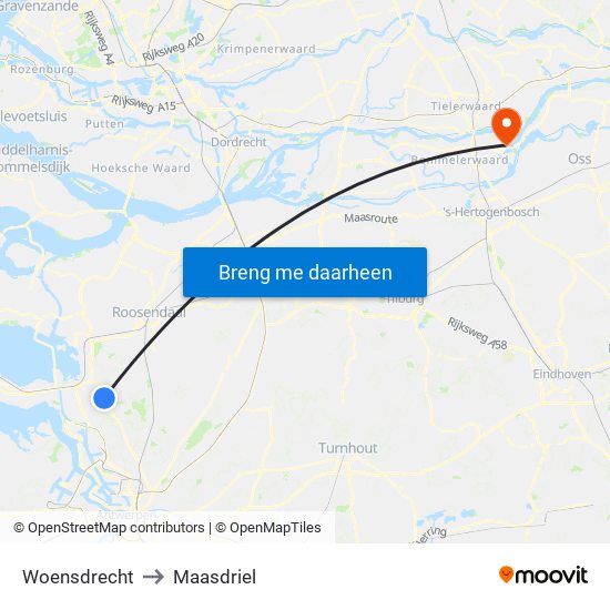Woensdrecht to Maasdriel map