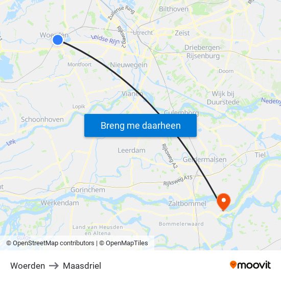 Woerden to Maasdriel map