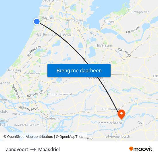 Zandvoort to Maasdriel map