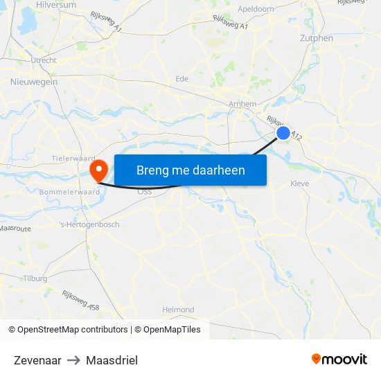 Zevenaar to Maasdriel map