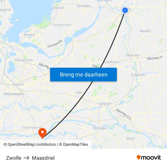 Zwolle to Maasdriel map