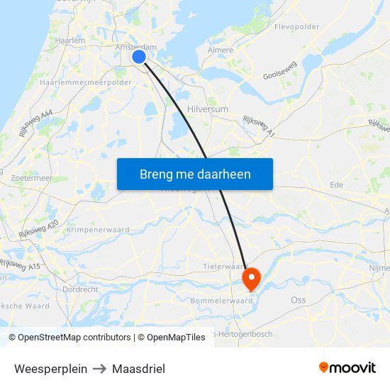 Weesperplein to Maasdriel map