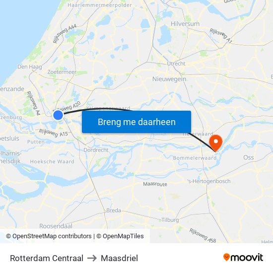 Rotterdam Centraal to Maasdriel map