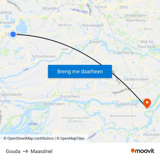 Gouda to Maasdriel map