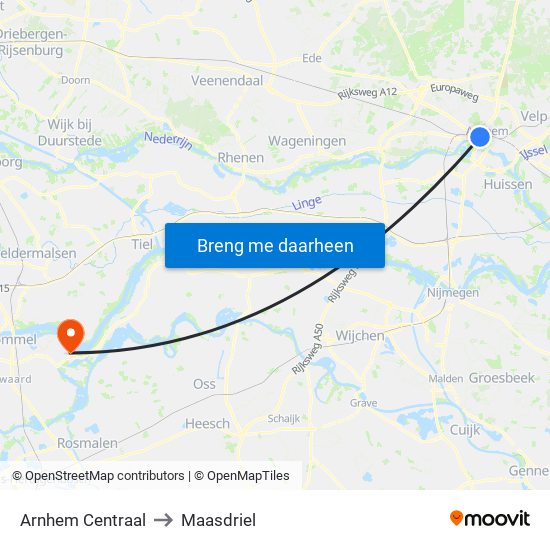 Arnhem Centraal to Maasdriel map