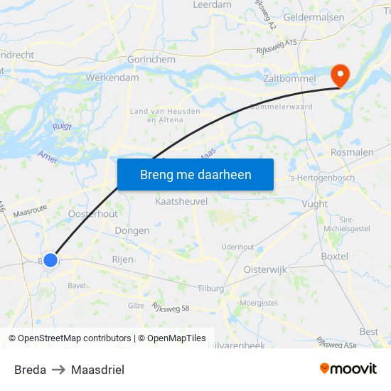 Breda to Maasdriel map