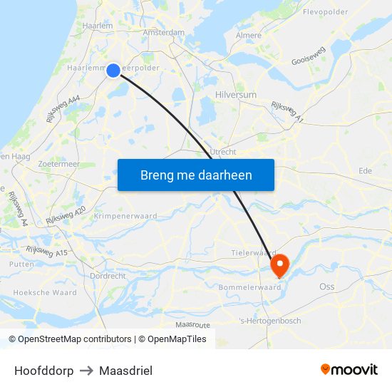 Hoofddorp to Maasdriel map
