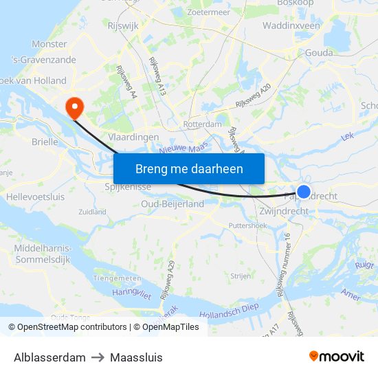 Alblasserdam to Maassluis map
