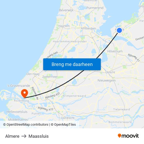 Almere to Maassluis map