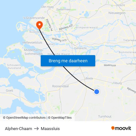 Alphen-Chaam to Maassluis map