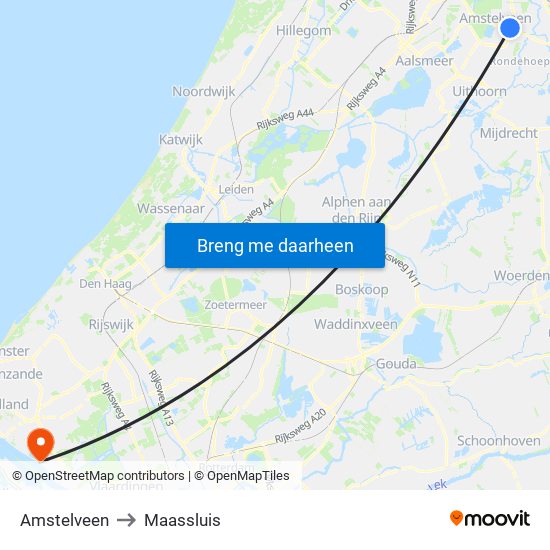 Amstelveen to Maassluis map
