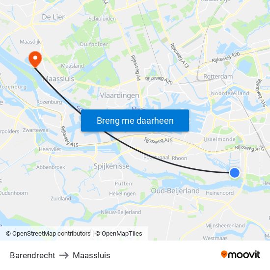 Barendrecht to Maassluis map