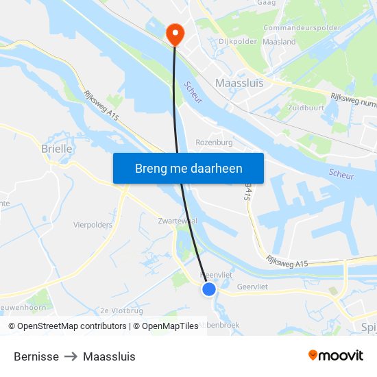 Bernisse to Maassluis map