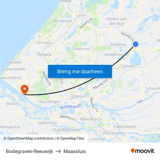 Bodegraven-Reeuwijk to Maassluis map