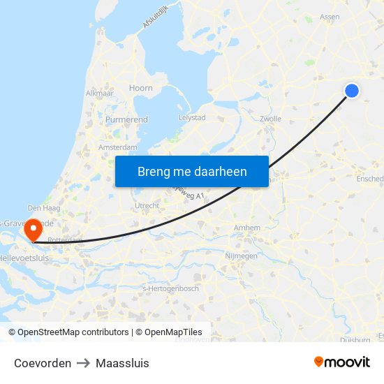 Coevorden to Maassluis map